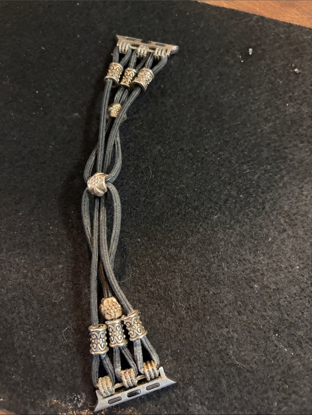 Multi-Strand Black Watch Band Adapter with Silver Bead Accents